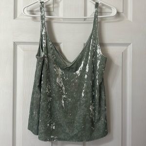 Sage green velvet, V-neck tank top
